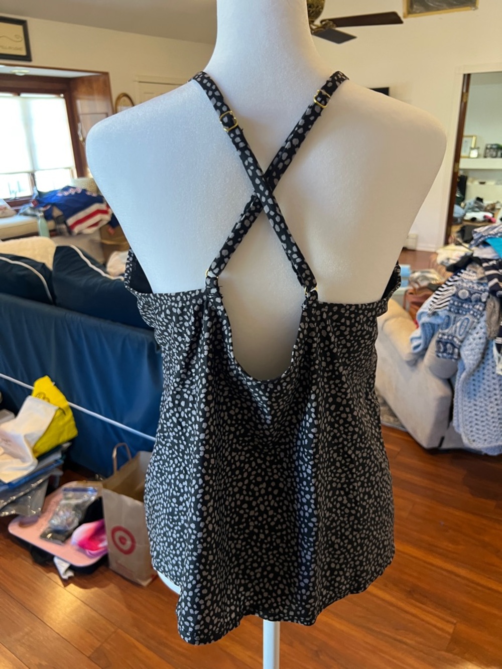 Kona Sol Tankini Top in Black with White Dot Print - Picture 6 of 8